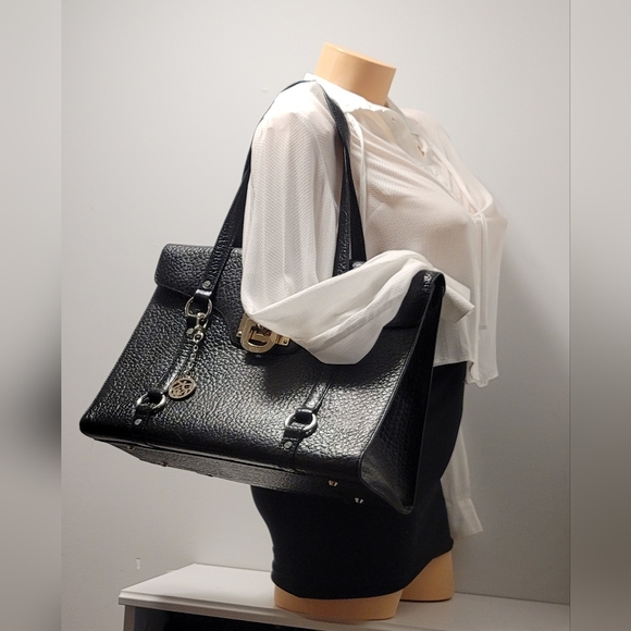 DKNY Large Pebbled Leather Satchel  Briefcase Bag  FITS TONS! - Picture 2 of 14